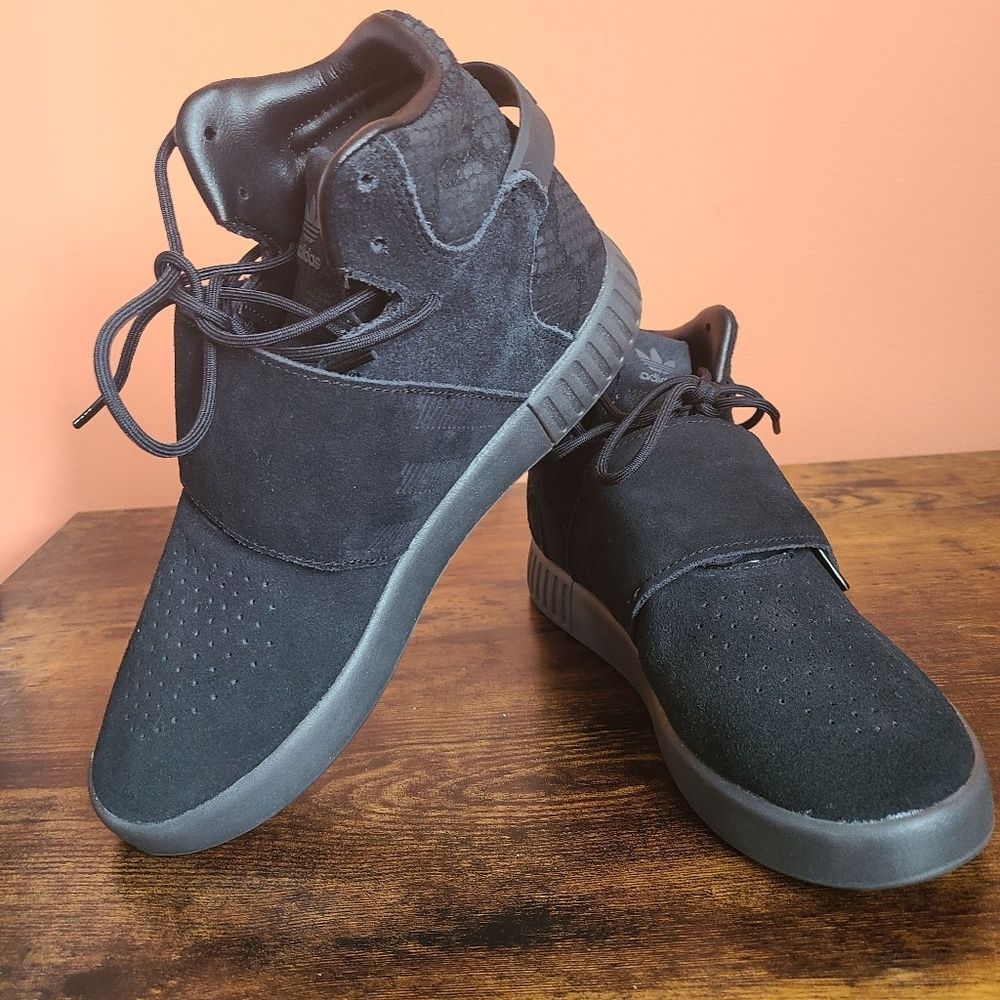 Adidas Tubular Invader Strap Triple Black Suede with Snakeskin Accents 6